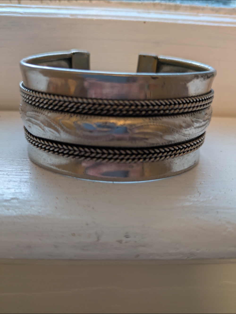 Silver-Tone Wide Cuff Bracelet with Braided Detail